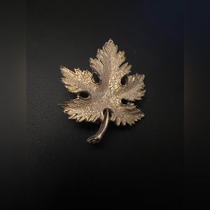 Silver Textured Leaf Brooch Pin